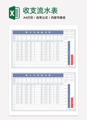 收入支出流水表自动运算excel模板