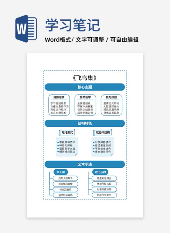 学习笔记-《飞鸟集》蓝色竖版word模板