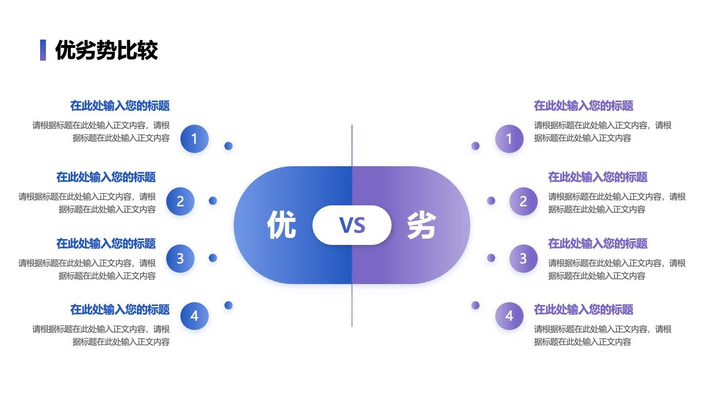 优劣势-蓝紫色四项VS优劣比较PPT单页