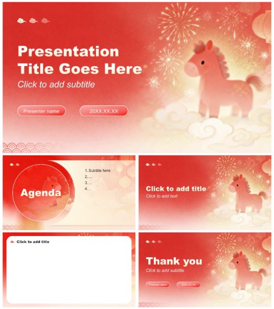 红色卡通风马年春节安全教育班会PPT主题模板