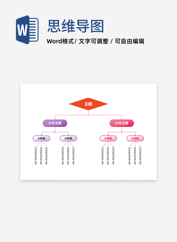 思维导图-彩色小清新竖向思维导图word模板
