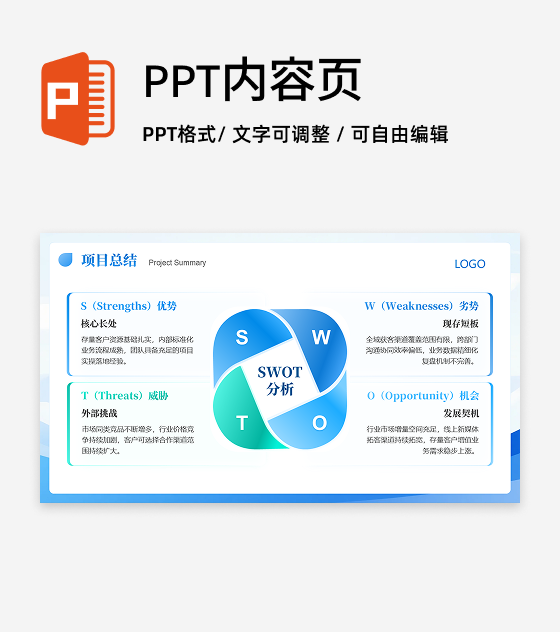 SWOT分析4项-城市剪影年中工作汇报PPT 单页