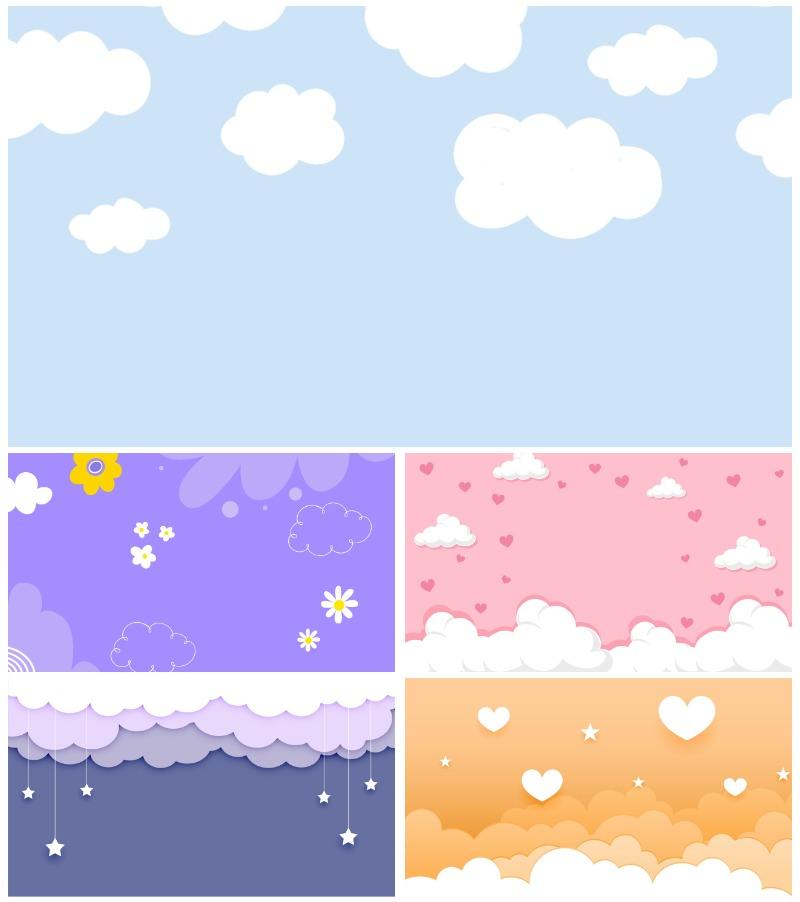 卡通天空云朵元素背景合集PPT模板