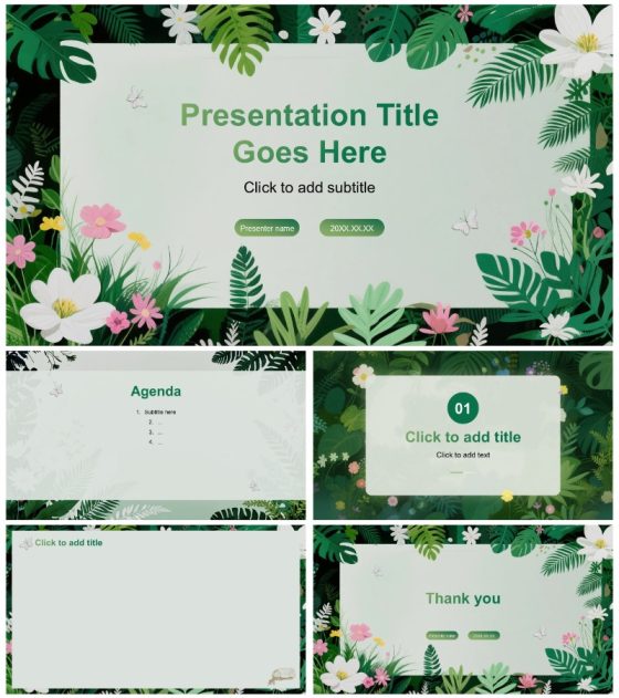 绿色绿植小清新风新学期新生自我介绍PPT主题模板