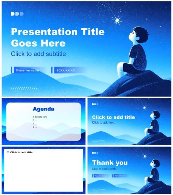 蓝色插画风大学生就业发展报告PPT主题模板