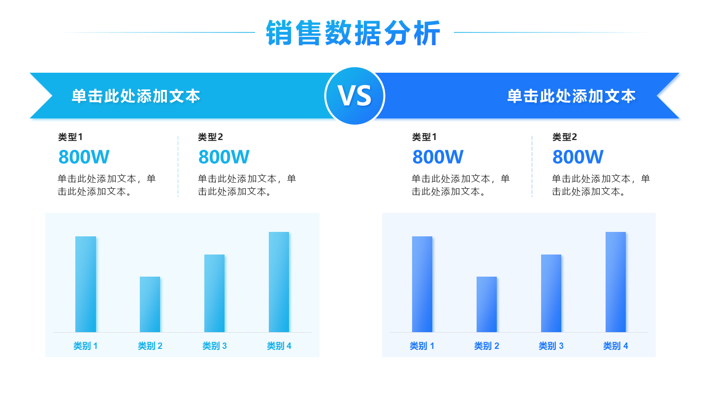 蓝色简约销售数据分析对比图表PPT单页