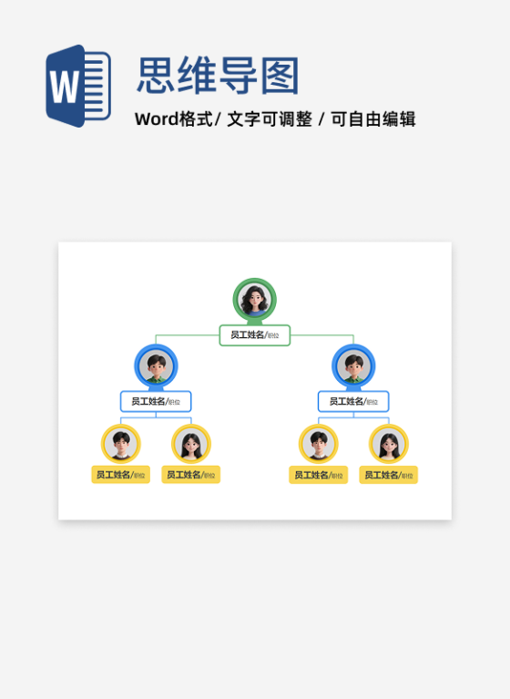 清新卡通人员层级关系 Word 模板