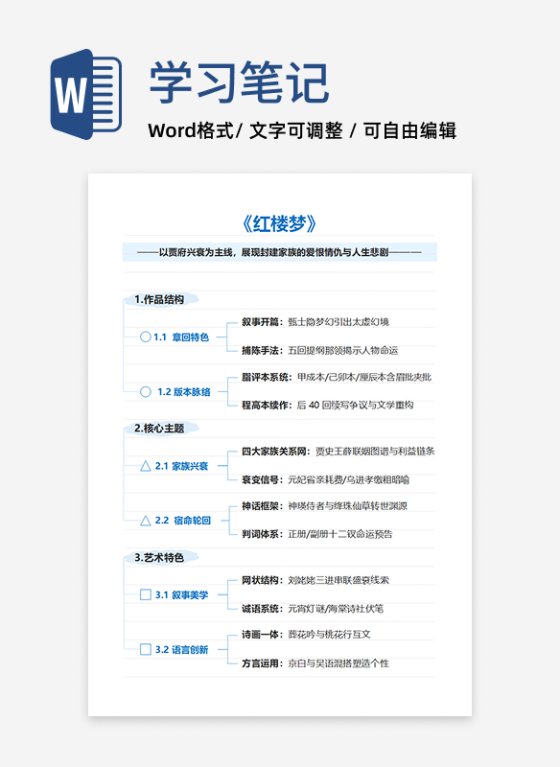 学习笔记-《红楼梦》蓝色简约竖版word模板