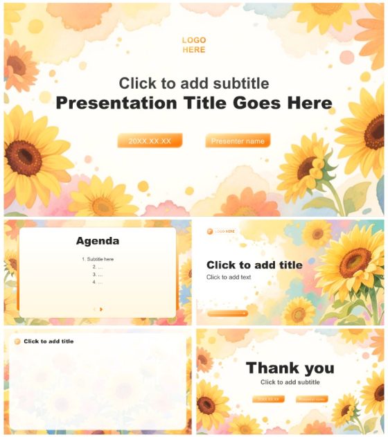 橙黄色小清新风年终总结工作述职汇报PPT主题模板