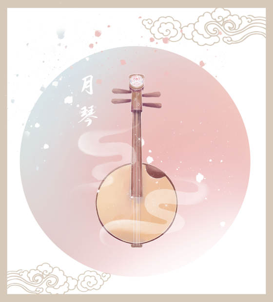 国风古风传统乐器月琴水彩素材