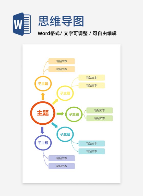 思维导图-彩色圆框思维导图word模板