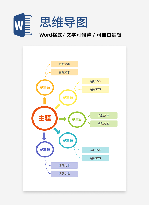 思维导图-彩色圆框思维导图word模板