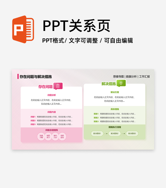存在问题与解决措施-简约风项目汇报关系页PPT单页