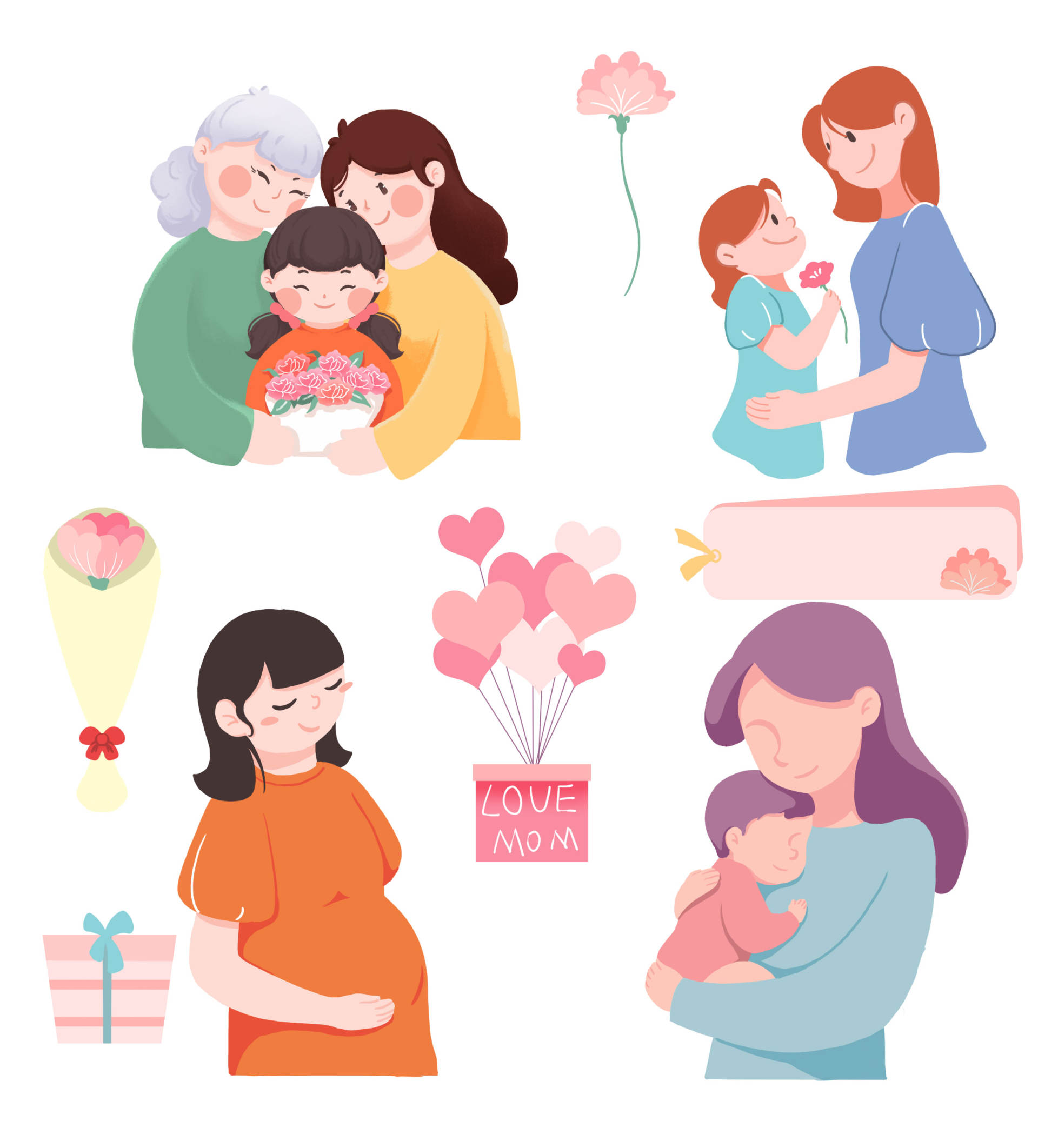 关爱女性母婴插画素材