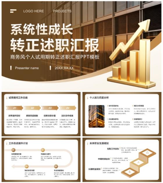棕色商务风试用期工作述职转正汇报通用PPT模板