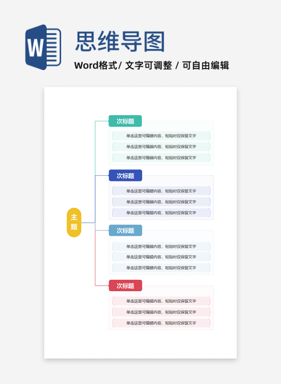 思维导图-彩色竖向分类思维导图简约几何虚线矩形方框