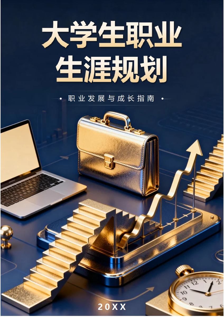 蓝金色商务3D风大学生职业发展生涯规划指南