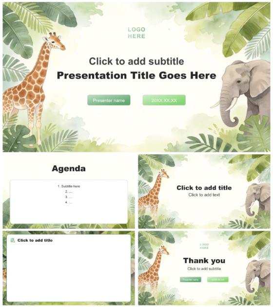 绿色森林插画风英语竞赛答辩汇报PPT主题模板