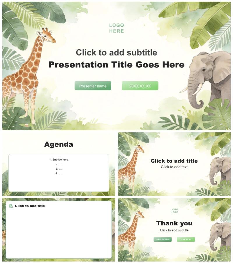 绿色森林插画风英语竞赛答辩汇报PPT主题模板