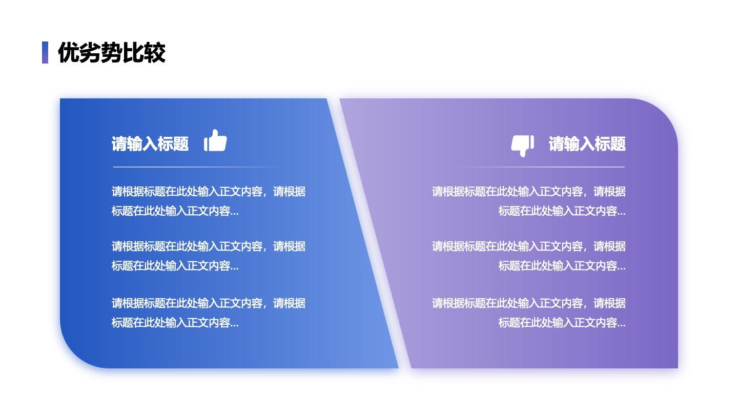 优劣势-蓝紫色多项优劣比较PPT单页