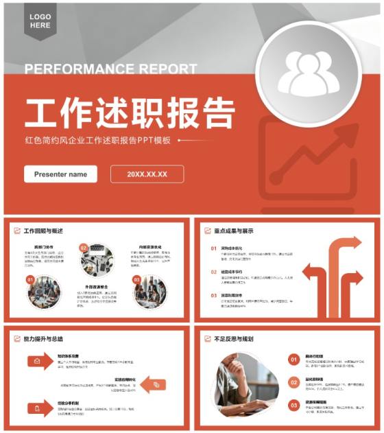 红色简约风企业工作述职报告PPT模板