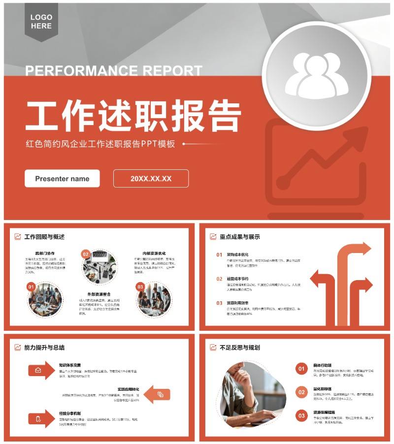 红色简约风企业工作述职报告PPT模板
