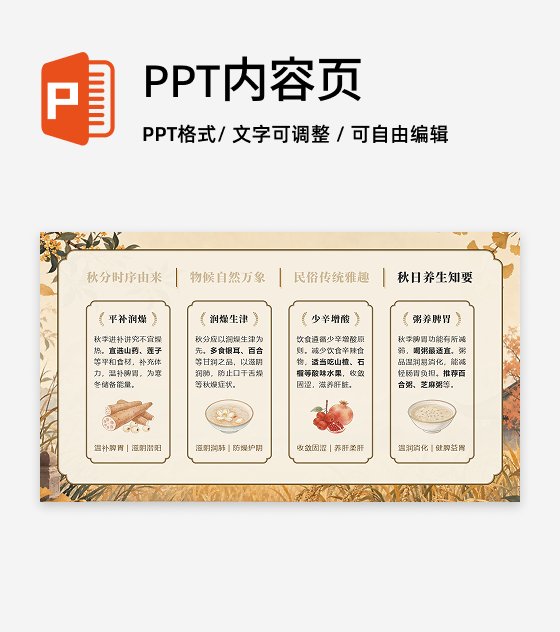 黄色插画风秋分节气养生科普PPT单页