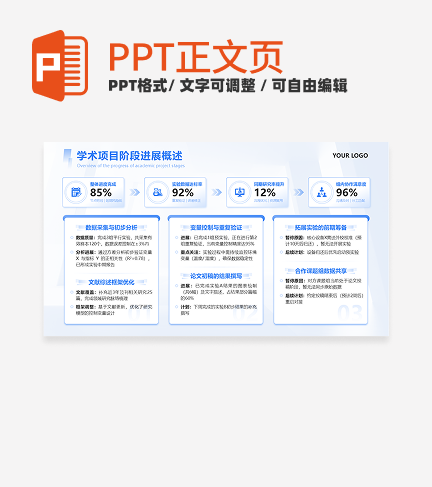 蓝色简约风学术项目阶段进展概述正文页PPT单页