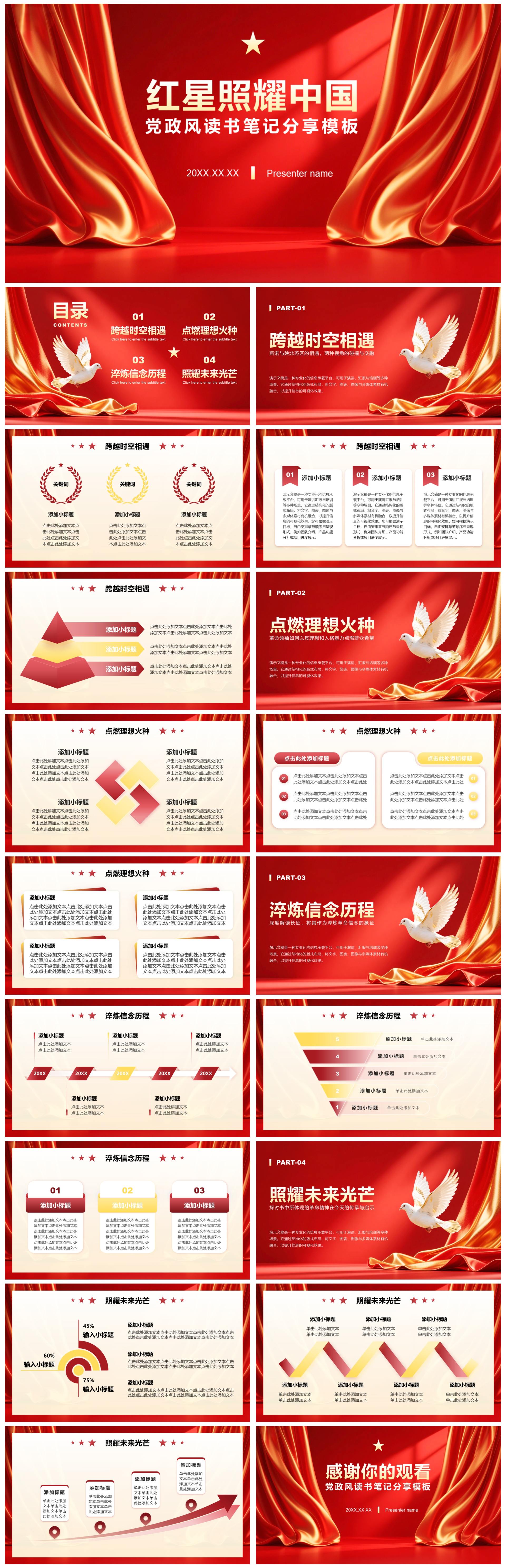 红色党政风红星照耀中国读书笔记分享PPT模板