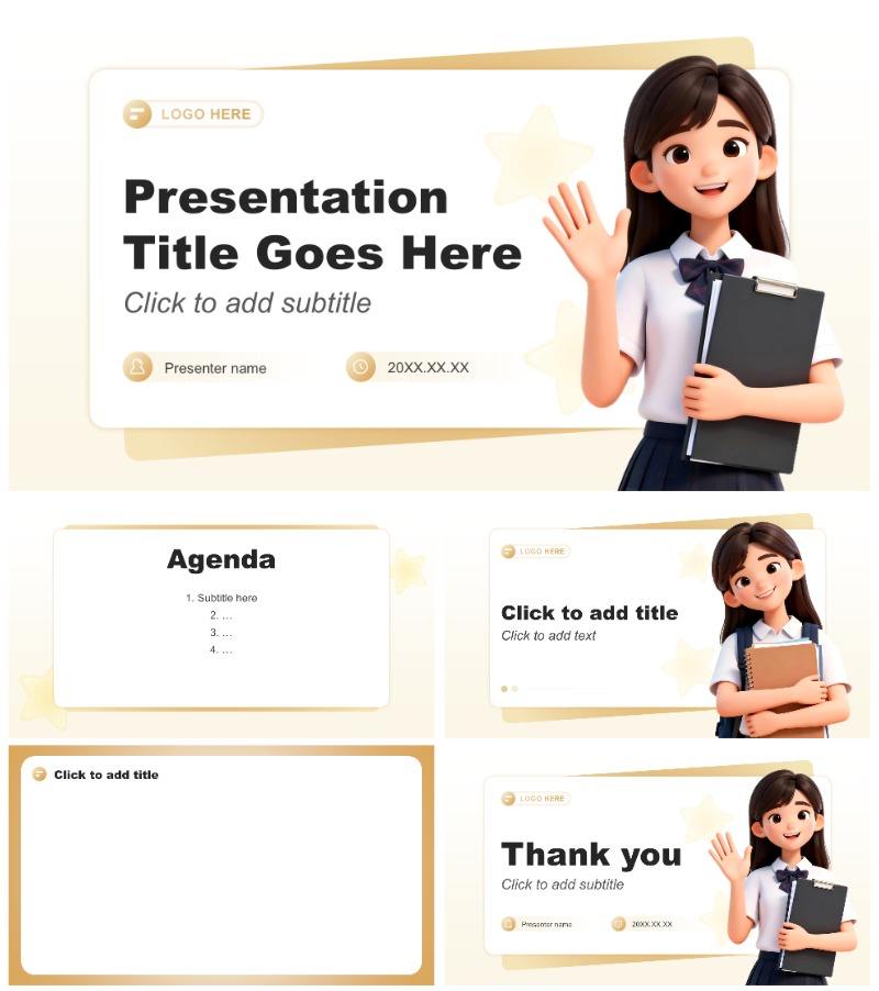 低饱和黄色3D风职业规划陈述汇报PPT主题模板