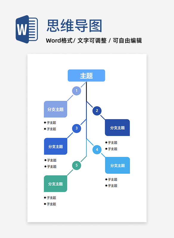 思维导图 - 多彩分级结构思维导图word模板