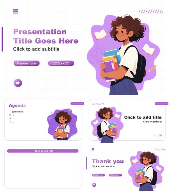 紫色人物插画风英语自我介绍PPT主题模板