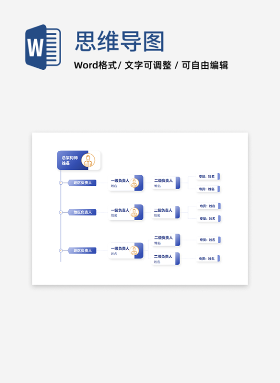 组织架构-蓝橙简约商务横板头像word模板