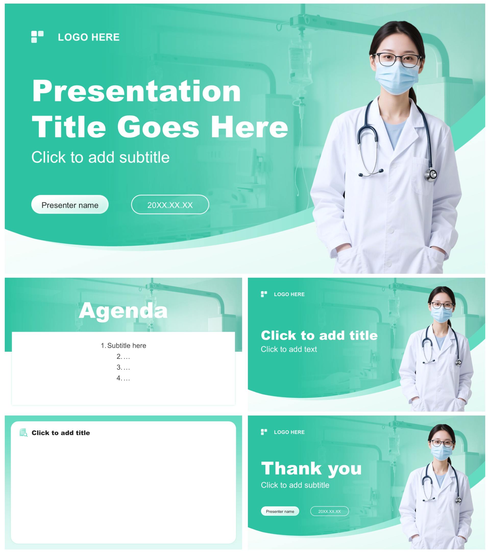 绿色商务风医疗临床汇报工作总结PPT主题模板