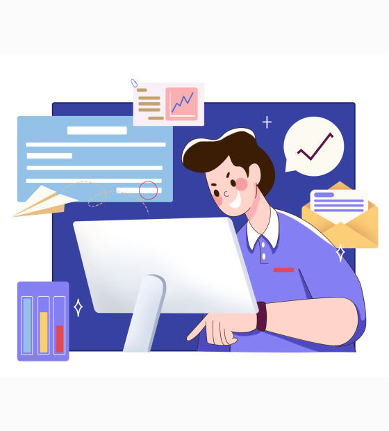 发邮件办公工作场景平面矢量免扣