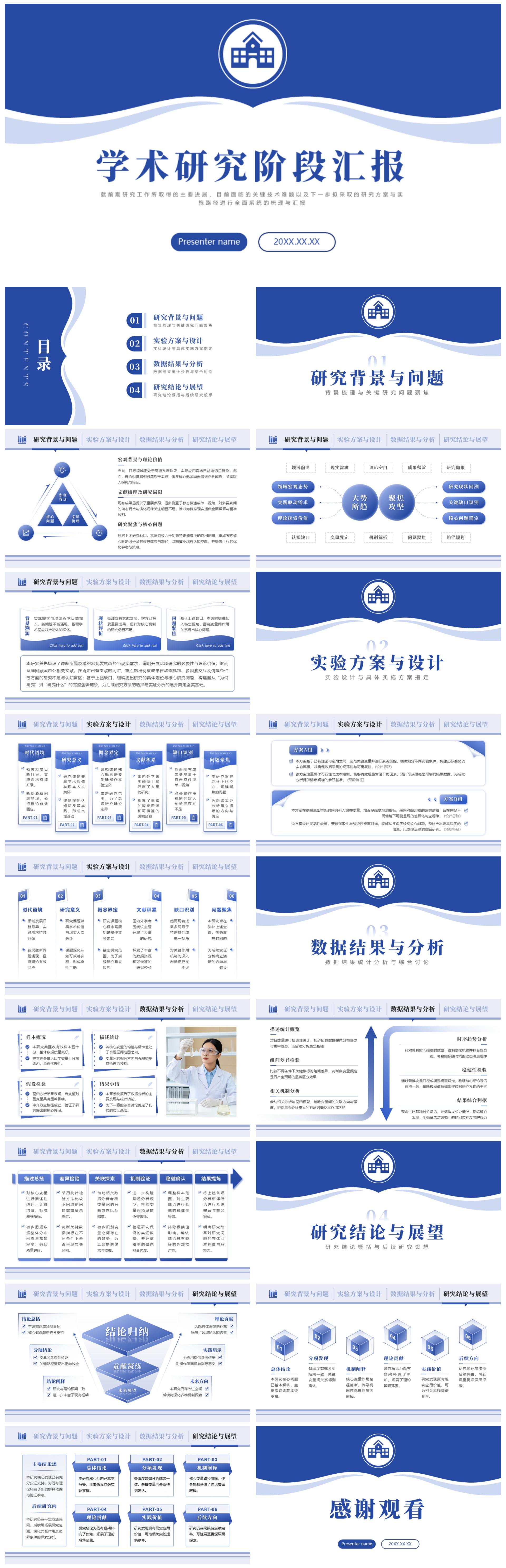 深蓝色极简风学术组会汇报PPT模板