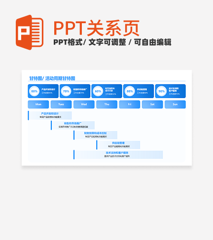 蓝色简约风扁平活动周期甘特图关系页PPT模板