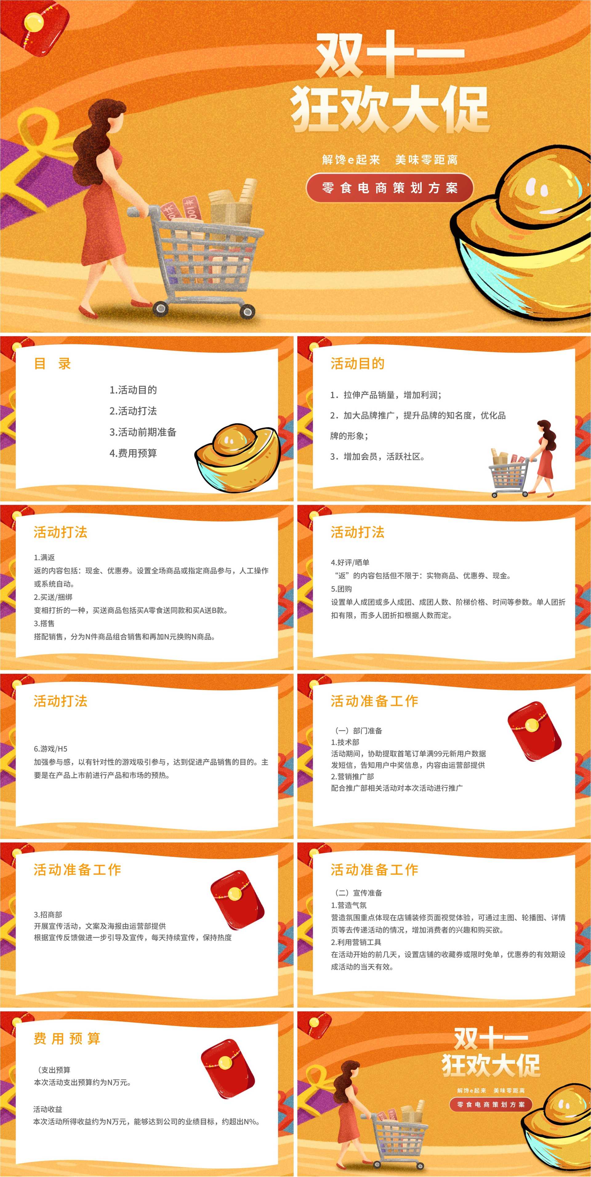 黄色插画风零食电商策划方案PPT模板