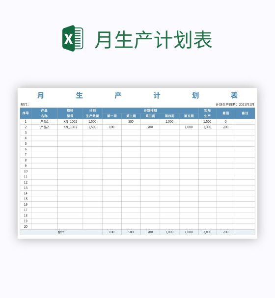 月生产计划表excel模板