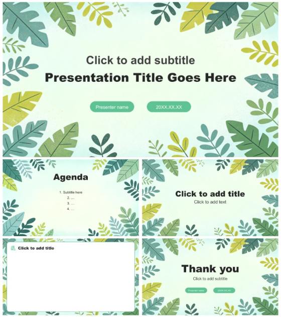 黄绿色植物小清新风英语竞赛答辩汇报PPT主题模板