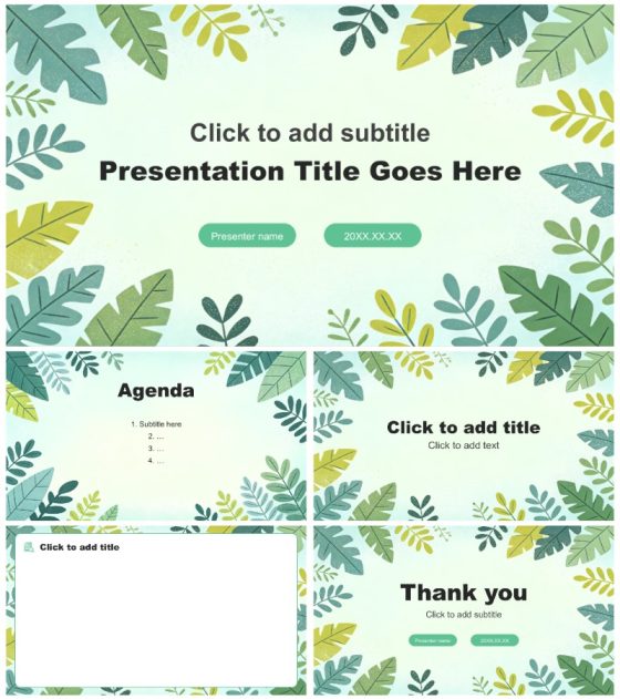 黄绿色植物小清新风英语竞赛答辩汇报PPT主题模板