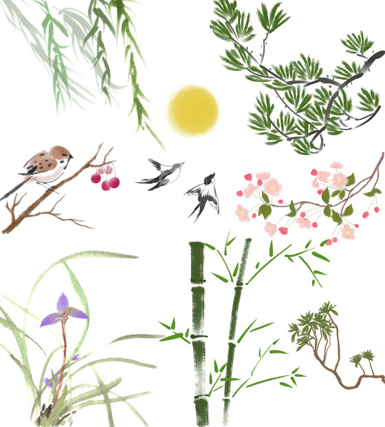 水墨风树插画