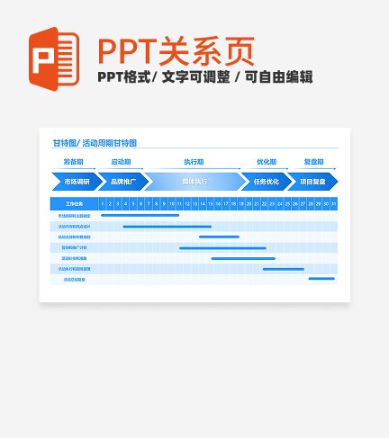 蓝色简约风月度活动周期甘特图关系页PPT模板