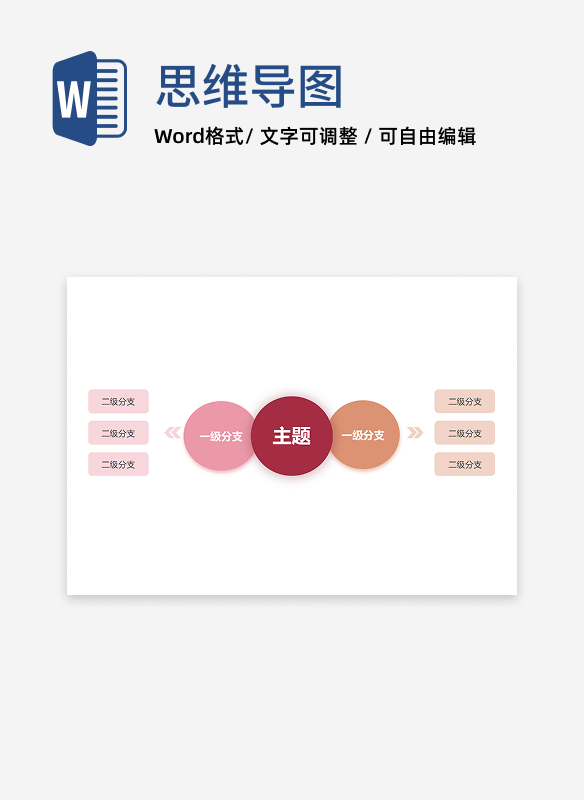 思维导图-彩色简约圆形思维导图word模板