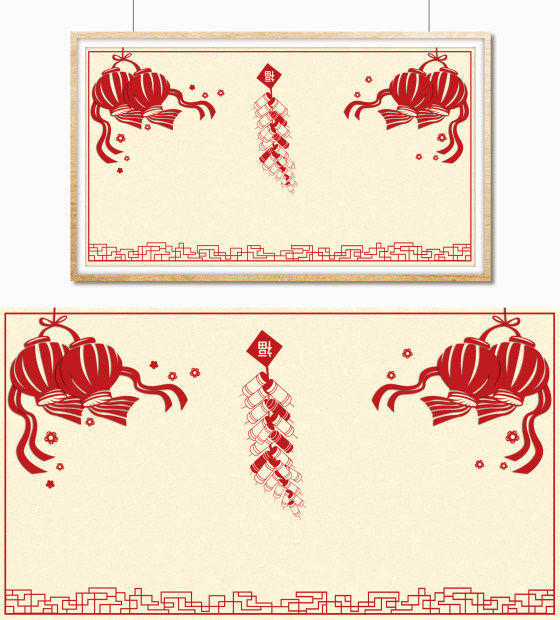 中国风红色复古爆竹灯笼插画