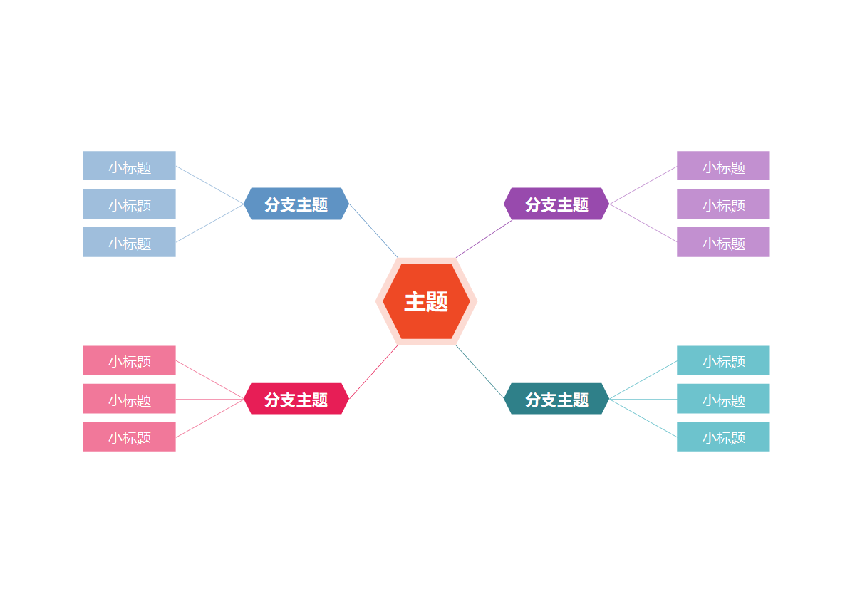 思维导图-彩色几何双向思维导图word模板