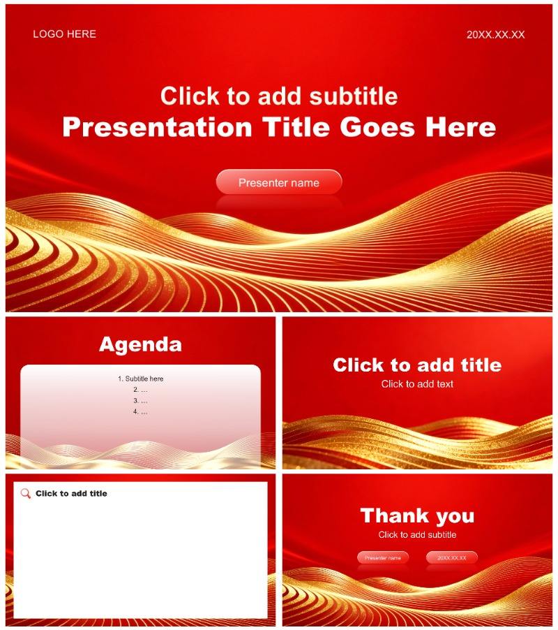 红色党政风两会工作报告解读分析通用PPT主题模板