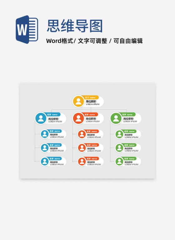 组织架构-彩色圆形复合竖版组织结构图word模板