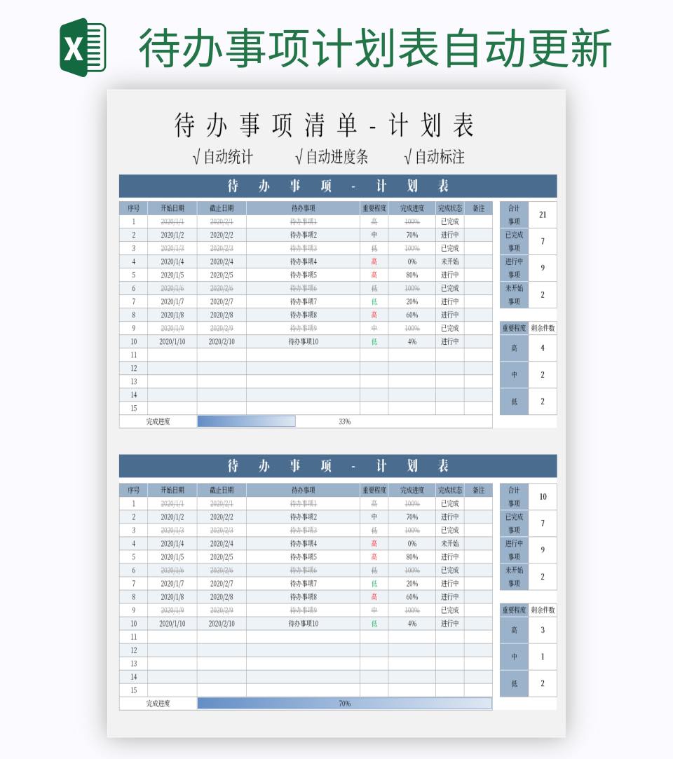 待办事项计划表自动更新excel模板