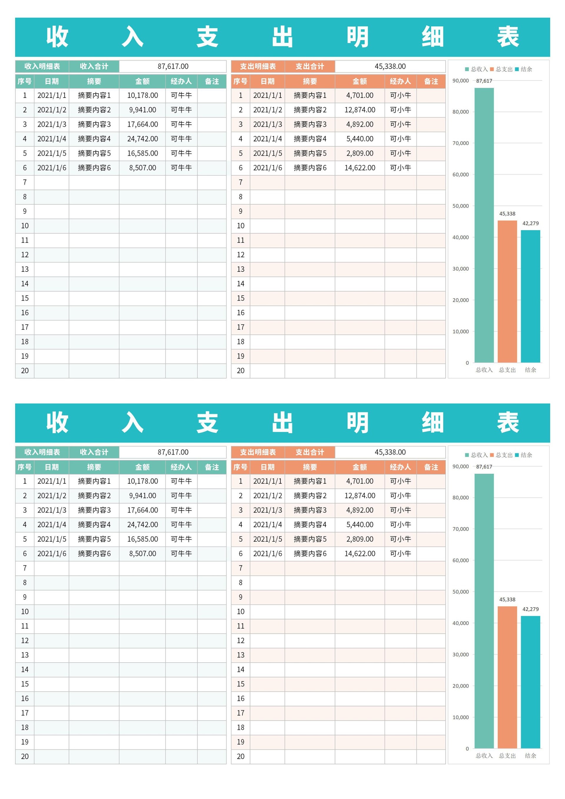 收支明细表(自动统计)